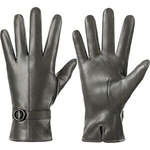 Women's Winter Leather Gloves Texting Warm Driving Lambskin Gloves Green